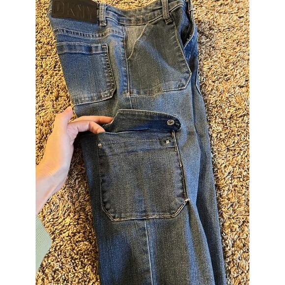 DKNY Girls 10 Jeans Baggy Utility Wide Leg Blue Denim Large Pockets - Picture 5 of 8